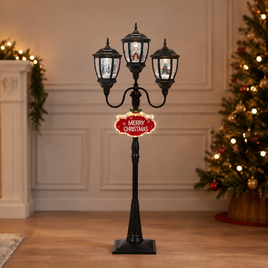 Farola navideña negra de tres luces con efecto nieve — 8808-14 — vista 1