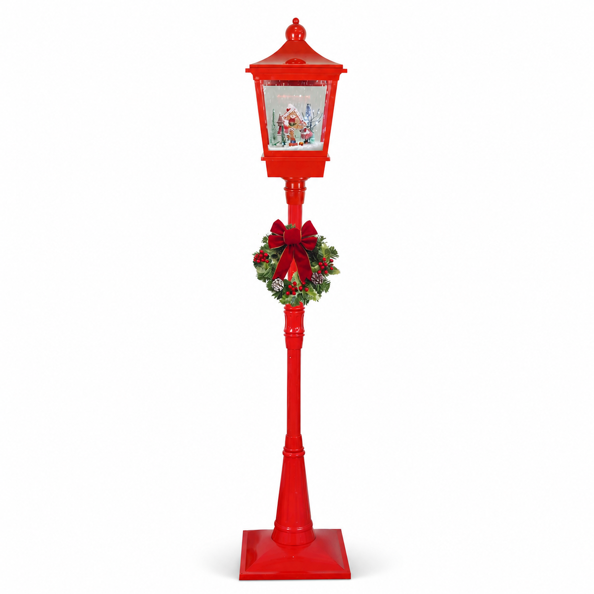 Farola navideña roja con efecto nieve y corona — 8808-9 sobre fondo blanco