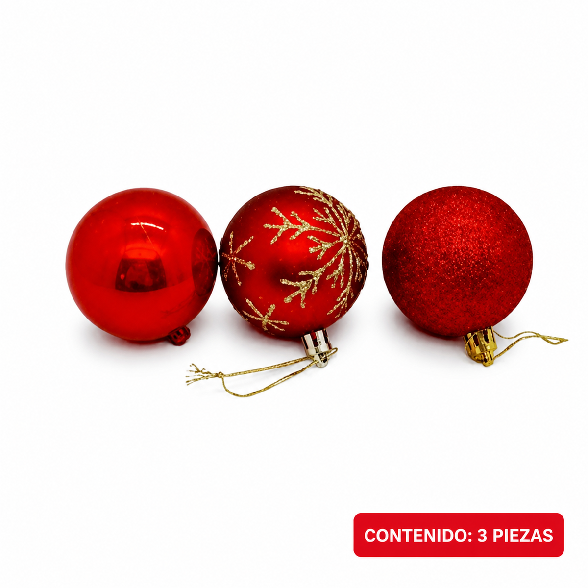 Set de 3 esferas navideñas rojas — 9993-44 sobre fondo blanco