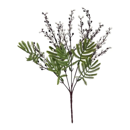 Rama decorativa artificial con hojas verdes y brotes blancos — imagen 2
